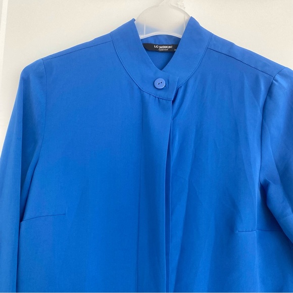 Royal Blue Concealed Buttons Shirt Dress Tunic Size Small - Picture 3 of 4
